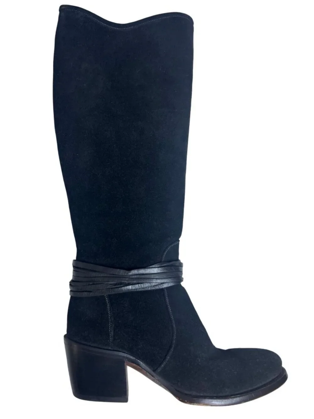 Lucchese Tall Riding Boots Women's 8B Black Suede Handmade Mexico Equestrian